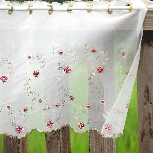 カフェカーテン花刺繍が美しいちょっとレトロな感覚。「エリーゼ150