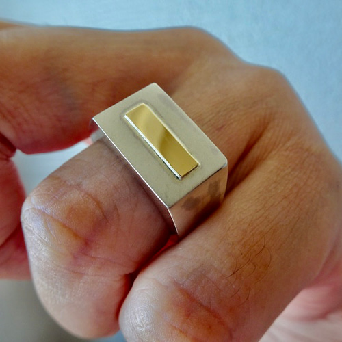 仁尾彫金『k18ステッカー、シルバー印台リング2』ハンドメイド307  