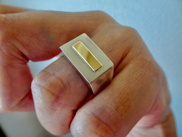 仁尾彫金『k18ステッカー、シルバー印台リング2』ハンドメイド307 