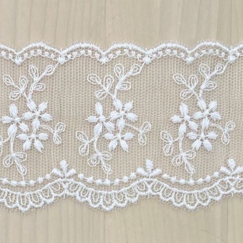 日本製】両山チュールレース お花 オフ白 50mm巾【1m単位販売】 NO