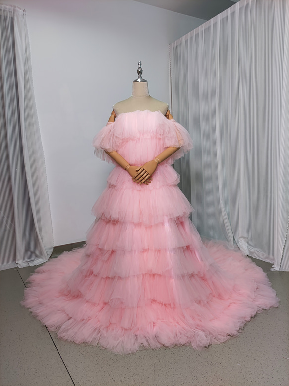 フリルがゴージャスなソフトチュールのロングショール ピンク 人気商品 フリルがゴージャスなソフトチュールのロングショール 人気