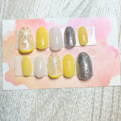 ☆オーダー可☆レモンネイル 夏ネイル イエロー ラメ ネイルチップ