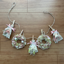 ミニリースとスワッグのフラワーガーランド☆ピンク系紫陽花★ 6枚目の画像