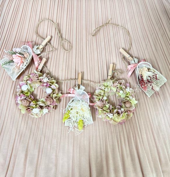 ミニリースとスワッグのフラワーガーランド☆ピンク系紫陽花★ 7枚目の画像