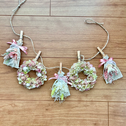 ミニリースとスワッグのフラワーガーランド☆ピンク系紫陽花★ 1枚目の画像