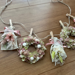 ミニリースとスワッグのフラワーガーランド☆ピンク系紫陽花★ 5枚目の画像