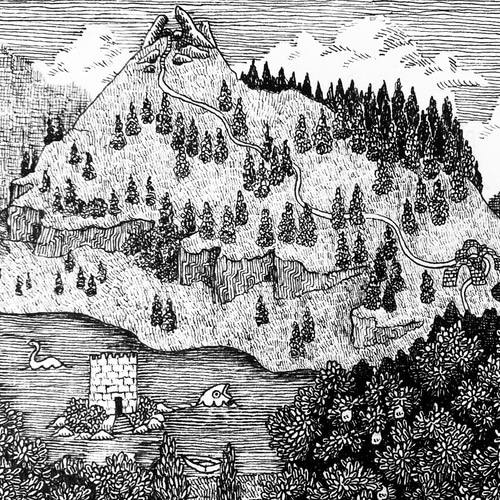 オリジナル　ペン画作品　原画　1点物 原画一点物】「旅路 -森-」ペン画 風景画 モノクロ 絵画 ソラノ｜森の