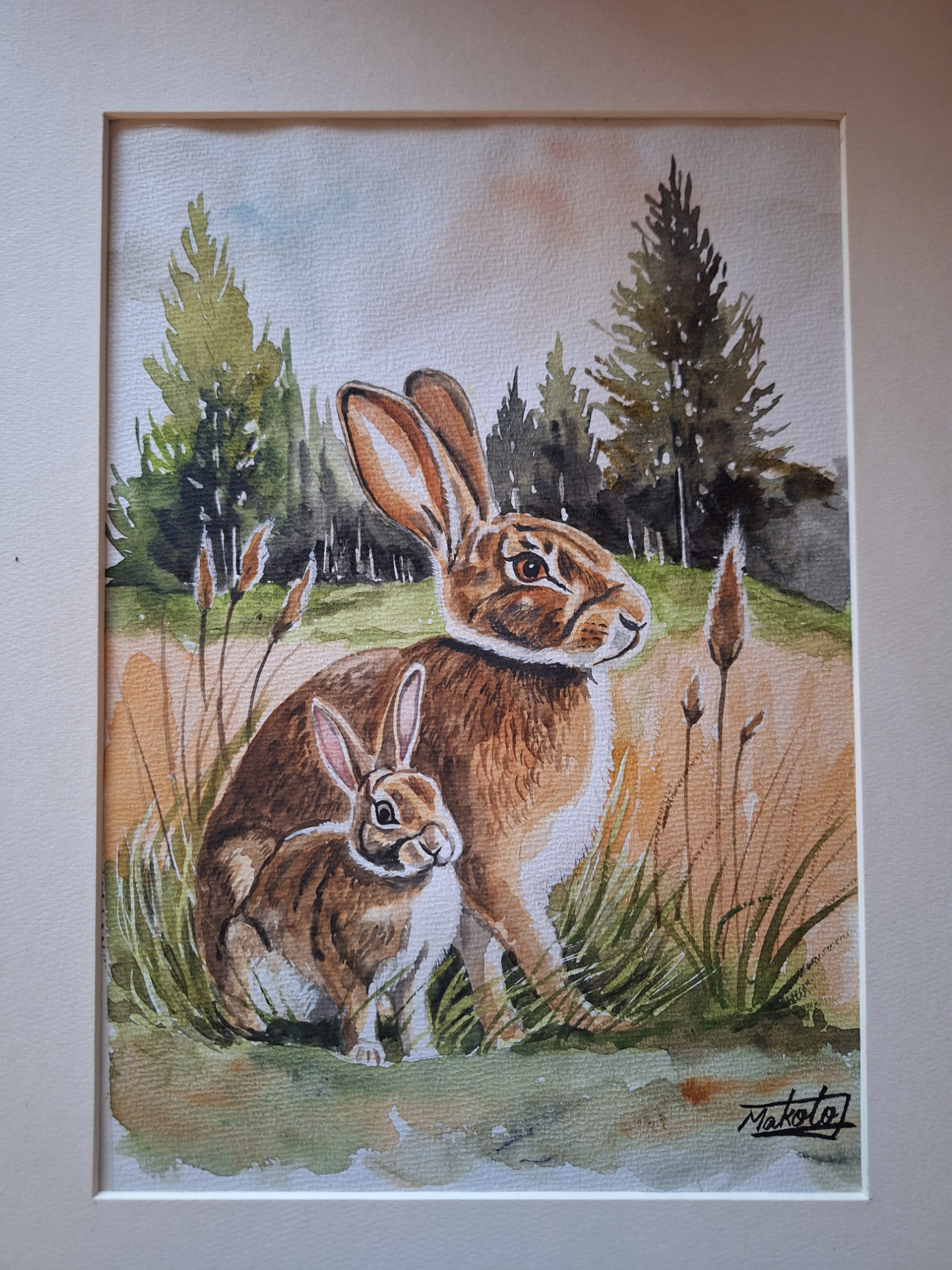 うさぎと子供の水彩画 うさぎと子供の水彩画