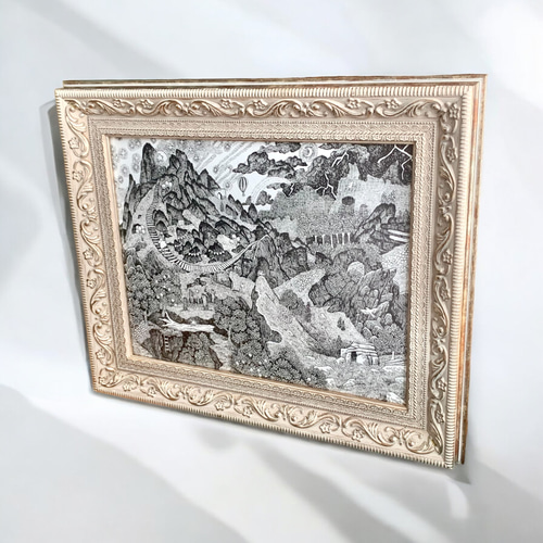 原画一点物】「旅路 -山-」ペン画 風景画 モノクロ 絵画 ソラノ｜森の