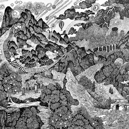 原画一点物】「旅路 -山-」ペン画 風景画 モノクロ 絵画 ソラノ｜森の