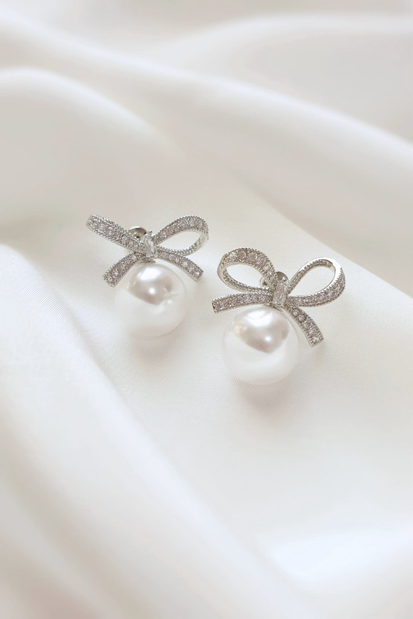 【金属アレルギー対応】ブライダル ピアス イヤリング パール ジルコニア ウェディング 結婚式 パーティー お呼ばれ 3枚目の画像