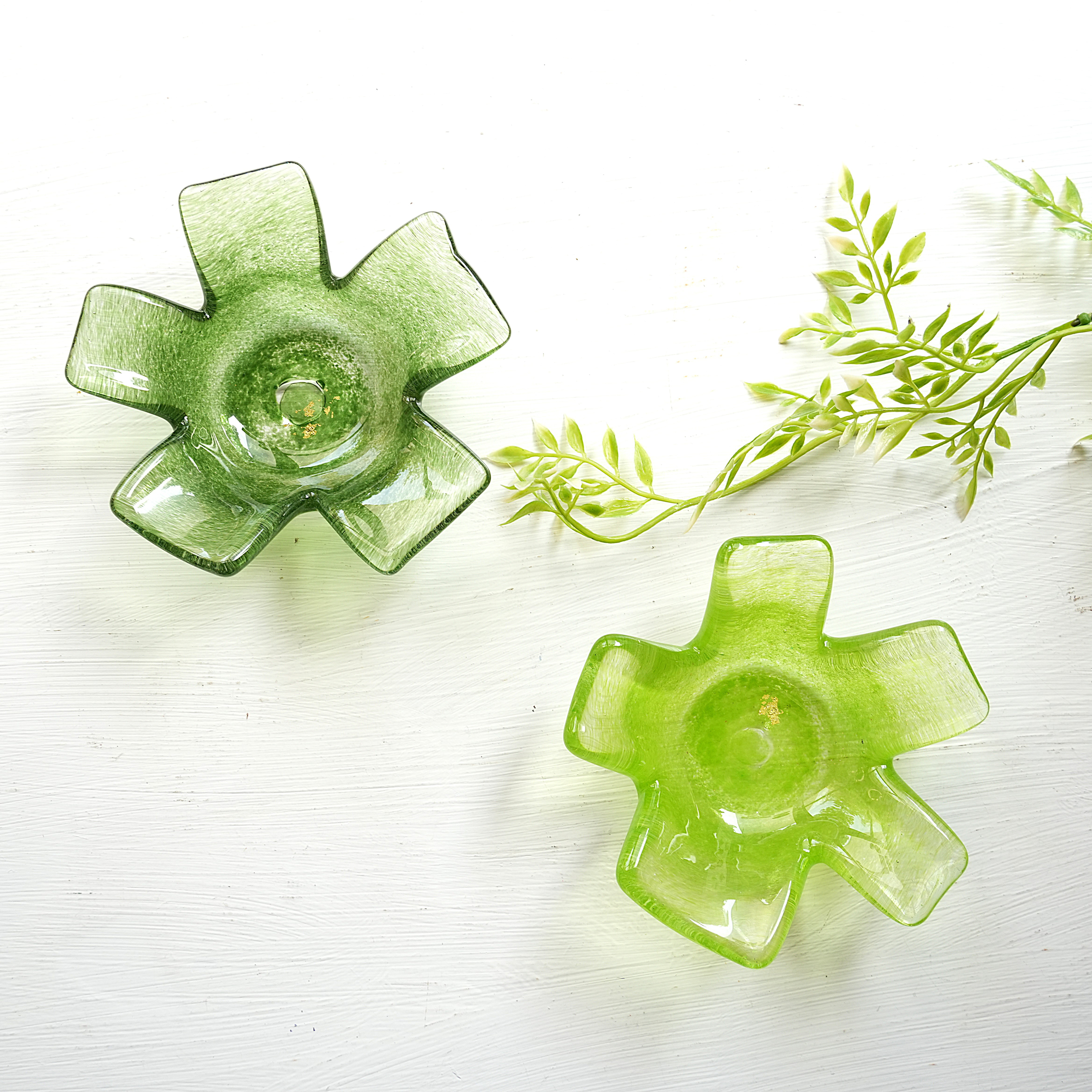 【新作】お花のこざら2枚セット/深緑＆若草色