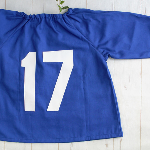 大谷背番号17番ユニフォーム風PVCレザーアップリケのスモック 首