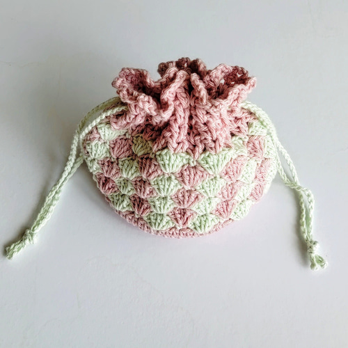 まんまる巾着 ＊ ハンドメイド【47】（ミニ巾着袋 (丸) ピンク＆ミント  