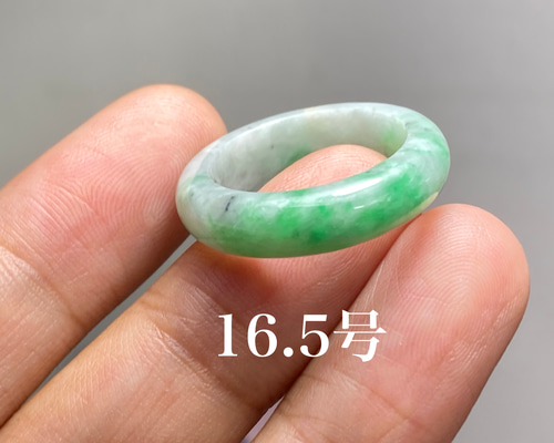 ミャンマー翡翠リング L7-61 美品 白底陽緑 16.5号 ミャンマー産天然 A貨 本翡翠