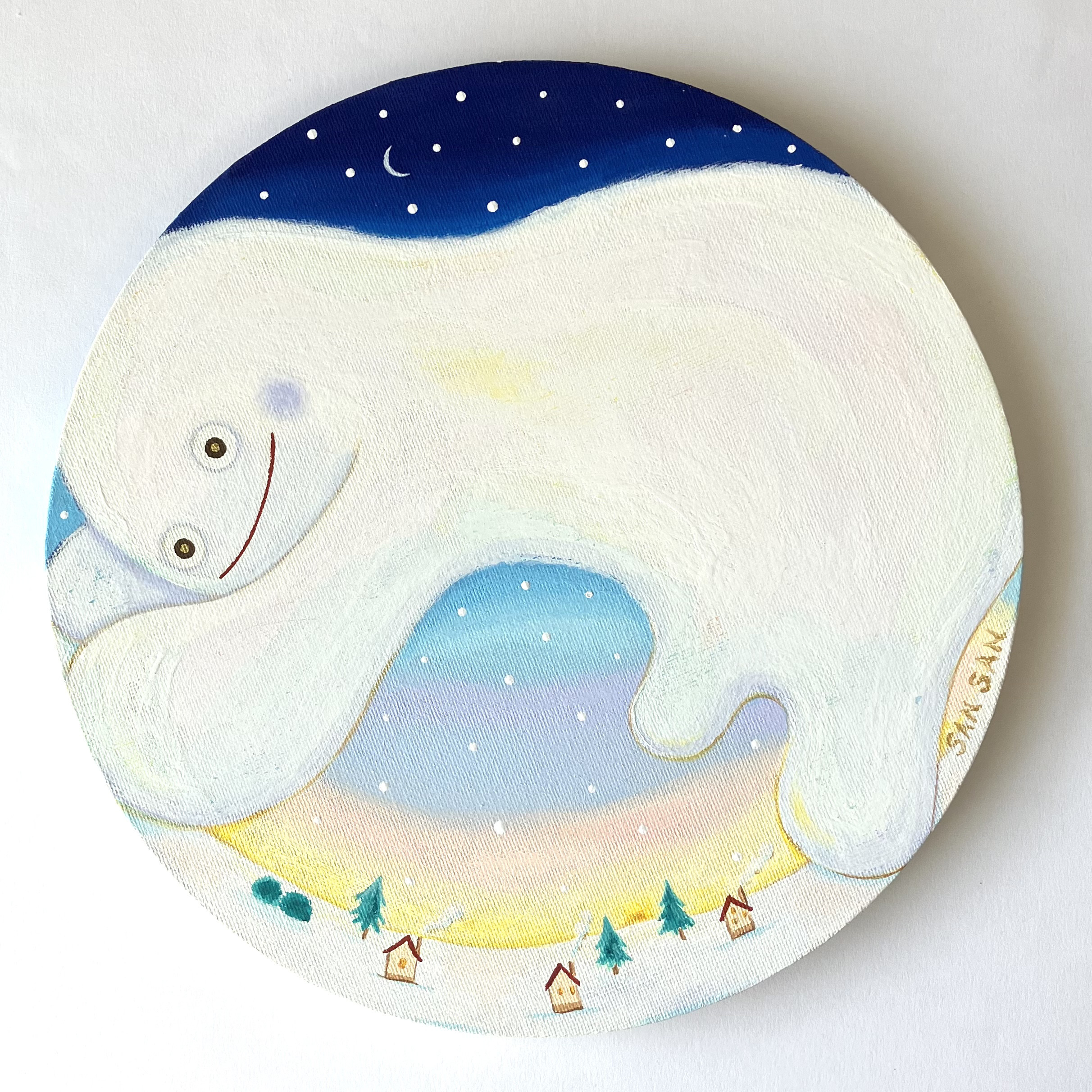 絵画。原画【神秘的な花の基地で、猫ちゃんたちは月を持って未来