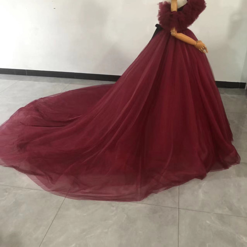 人気上昇！ボルドー色 カラードレス オフショルダー ベルト チュール  
