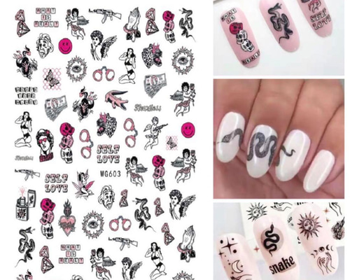 NT712 ネイルシール 個性派 ポップ 天使 手錠 蛇 ワニ 目 病み お金