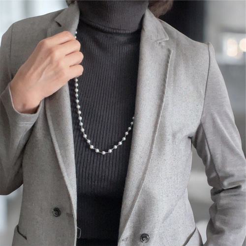 淡水パール サックスシルバー 2連にして使える コードロングネックレス