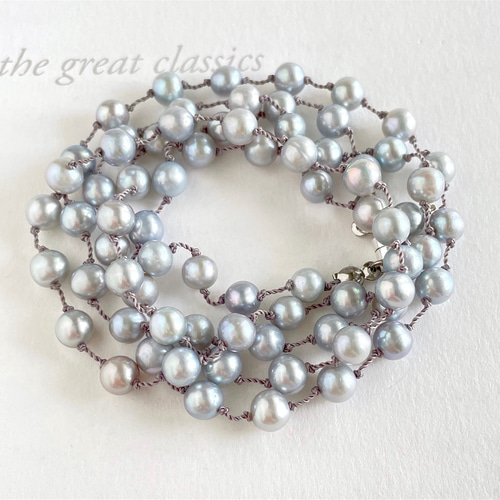 淡水パール サックスシルバー 2連にして使える コードロングネックレス