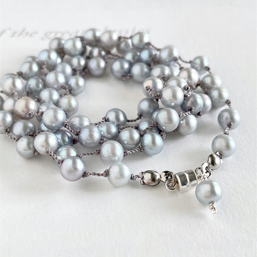 淡水パール サックスシルバー 2連にして使える コードロングネックレス