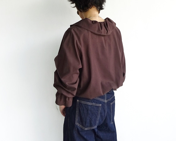 「ワケありな逸品H-1」ダブルラッフルカラーブラウス（ブラウン） 7枚目の画像