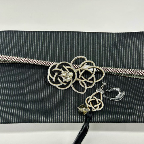 2336半幅帯＆豪華帯留め・根付・絹帯締め 化繊半幅帯 和装小物 和装  