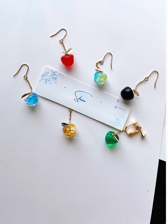 りん5ページ　ハンドメイドイヤリング4点 りんごピアス／イヤリング ピアス（フック・チェーン） ハンドメイド