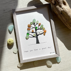 秋限定】シーグラスアート シマエナガ ツリー インテリア雑貨 壁掛け