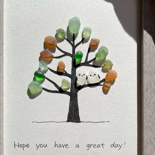 シマエナガ秋の温泉。シーグラスアート