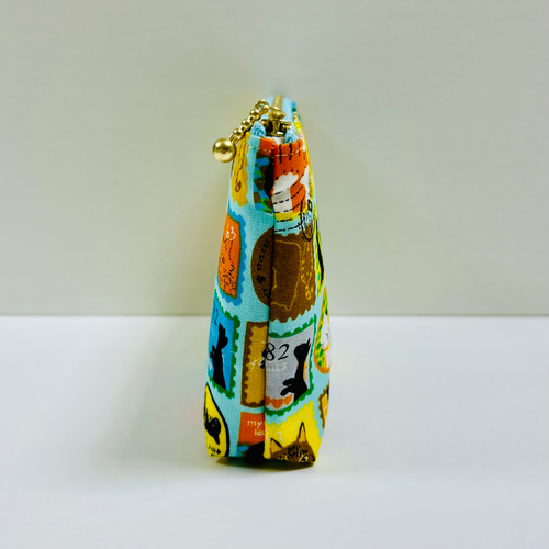 ファスナーポーチ 14cm ミニポーチ 猫 切手 ポーチ こぎつねコットン