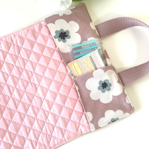 ♡北欧風大きなフラワー柄☆辞書カバー♡持ち手付きブックカバー☆ 花