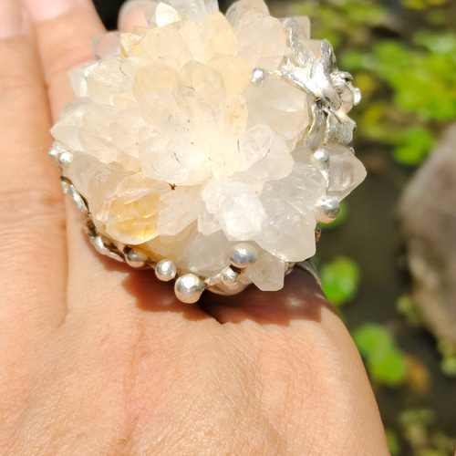 白水晶 花鉱石 ハンドメイド シルバーリング スターリング