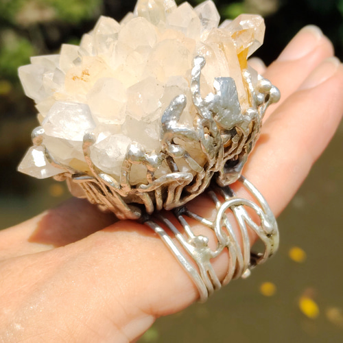 白水晶 花鉱石 ハンドメイド シルバーリング スターリングシルバー