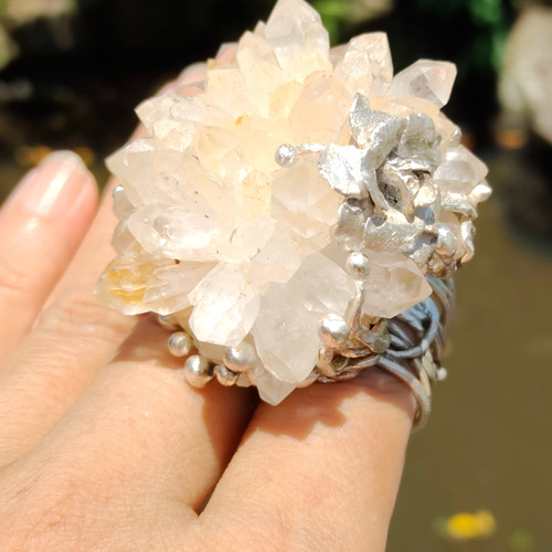 白水晶 花鉱石 ハンドメイド シルバーリング スターリング