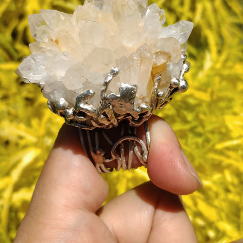 白水晶 花鉱石 ハンドメイド シルバーリング スターリング