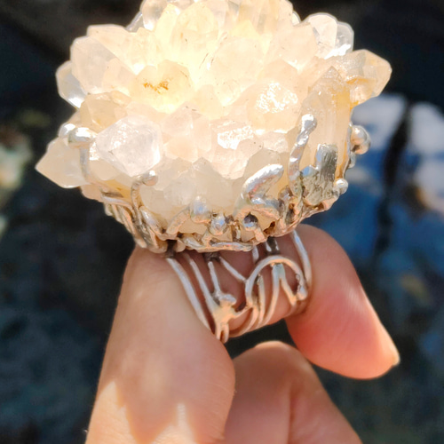 白水晶 花鉱石 ハンドメイド シルバーリング スターリング