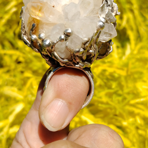 白水晶 花鉱石 ハンドメイド シルバーリング スターリングシルバー