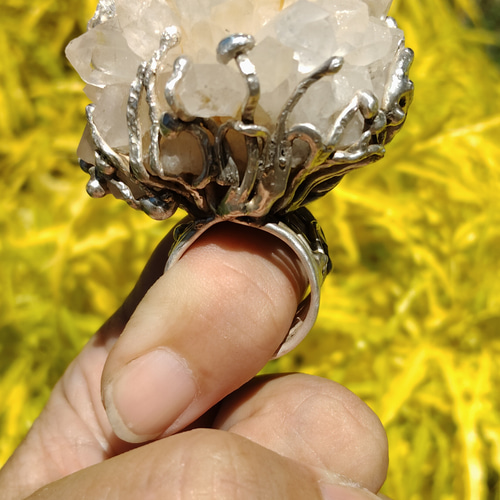 白水晶 花鉱石 ハンドメイド シルバーリング スターリングシルバー