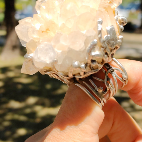 白水晶 花鉱石 ハンドメイド シルバーリング スターリングシルバー