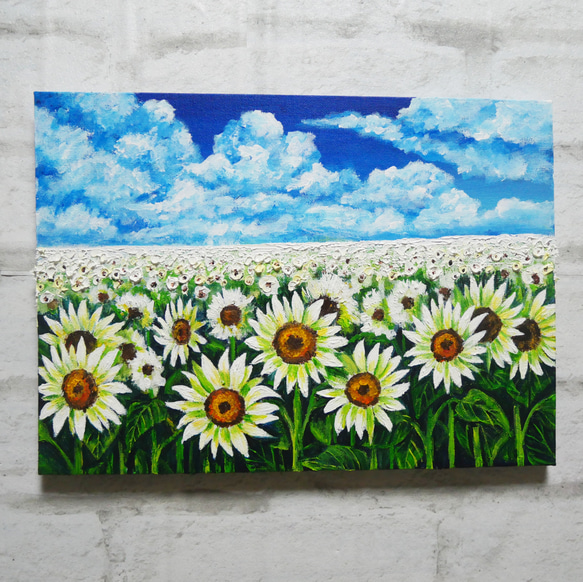 50% OFF 以上 - レディース福袋 油絵 油彩 油彩画 絵 絵画【夏の白いひまわり畑】 絵画 HR 絵画+タペストリー