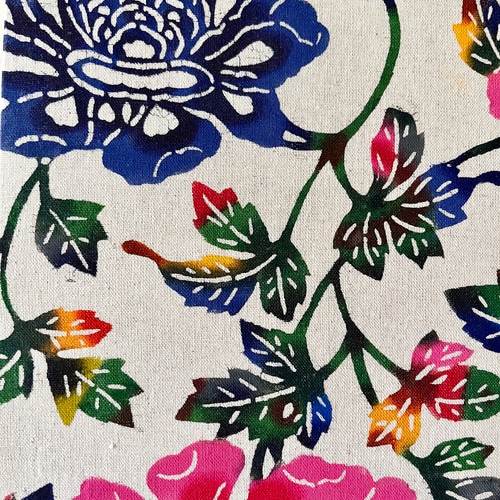 日本国内送料無料】手染め古典柄紅型/牡丹/スクエアファブリックパネル