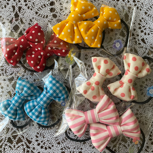 ドット重ねリボン ベビーヘアクリップ ヘアピン ヘアゴム ドット 水玉