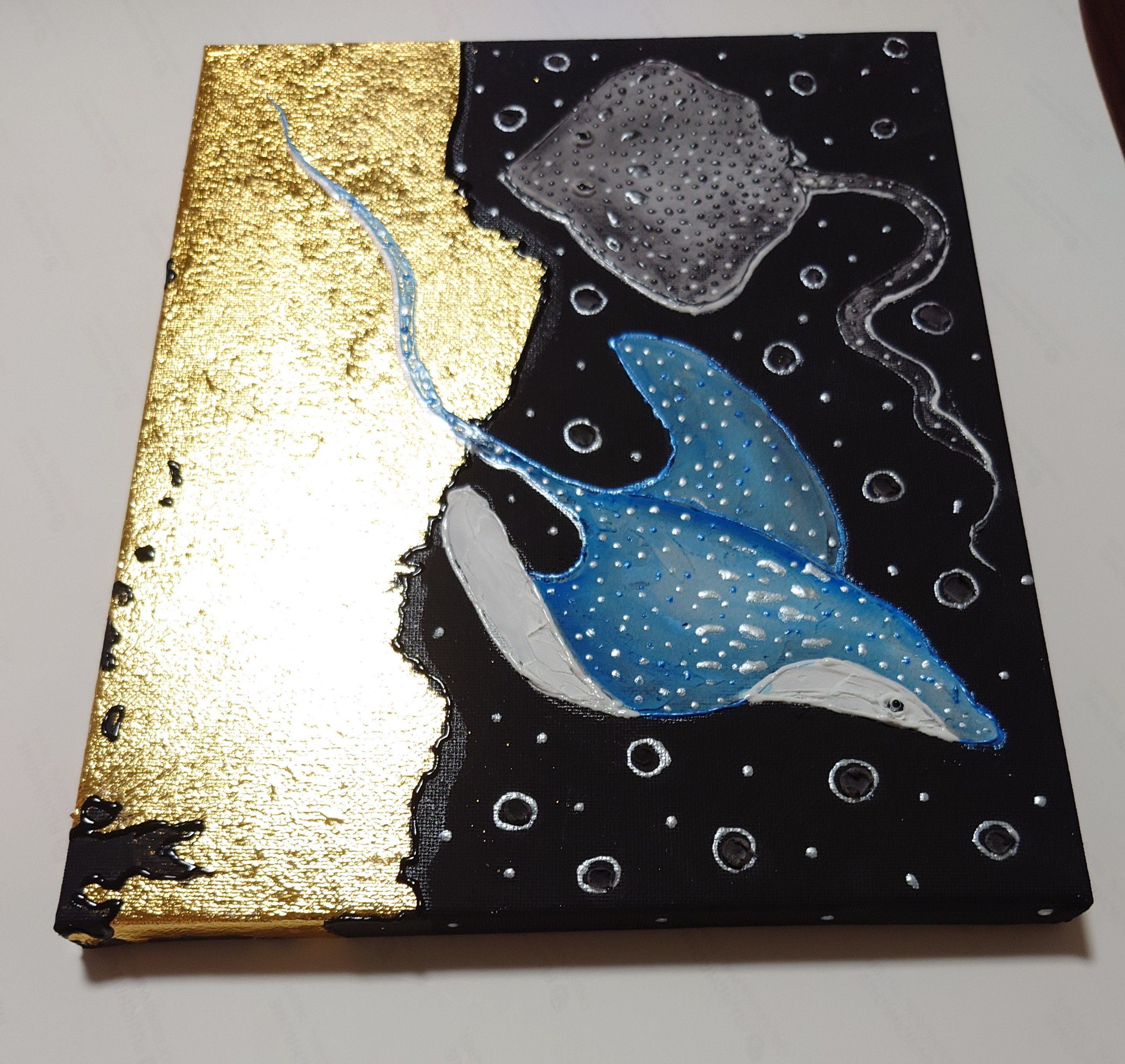 絵画 キャンバス 海 夜 アクリル画 ift テクスチャーアート