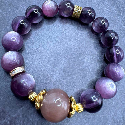 サゲニティッククォーツ × パープルマイカ デザインブレス 天然石  