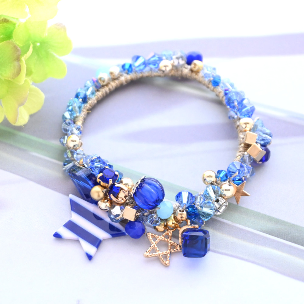 夏！マリンブルー ビジュー シュシュ＊ブレスレット