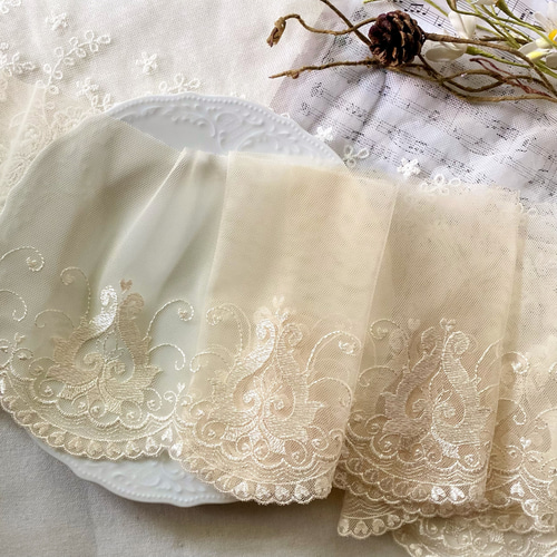 1m TL240802-I 広幅 美しい ロココ調 刺繍 チュールレース