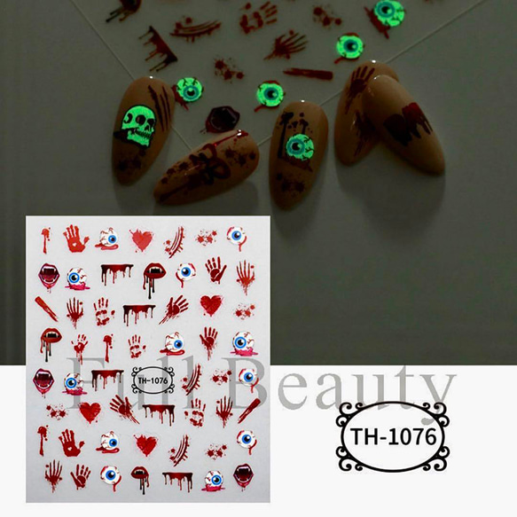 NT772 ネイルシール 光る 蓄光 ハロウィン 目玉 血 ホラー