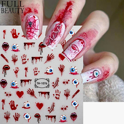 NT772 ネイルシール 光る 蓄光 ハロウィン 目玉 血 ホラー ポップ 骨