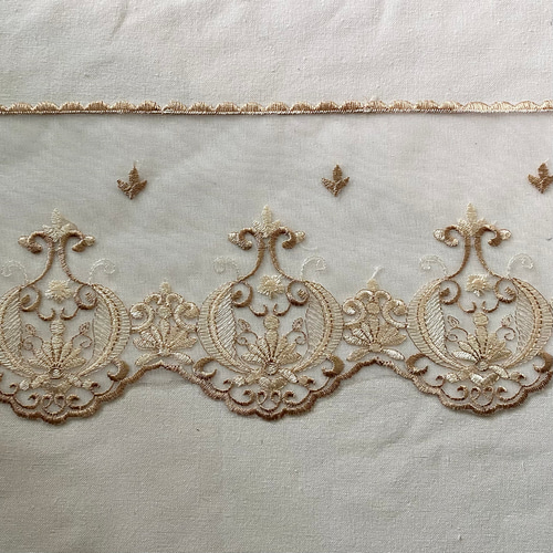 1m BK240803-I 広幅 美しい ロココ調 刺繍 チュールレース シャンパン